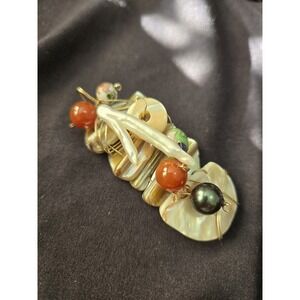 Artisan Mother Of Pearl  Carnelian, Pearl, Ans Cloisonne Bead Pendant